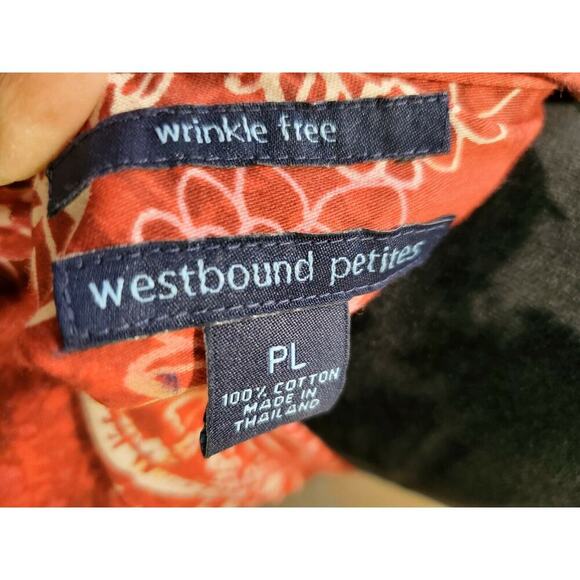Westbound Women's Red Floral Cotton Long Sleeve Collared Button Down Shirt PL - Picture 8 of 10